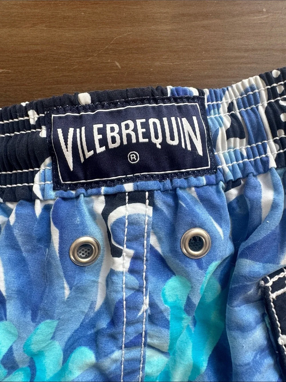 Vilebrequin Navy Swim Trunks with Aqua and Teal Floral Print